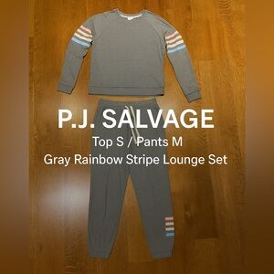 P.J. Salvage Gray Rainbow Stripe Lounge Set – Top S / Pants M